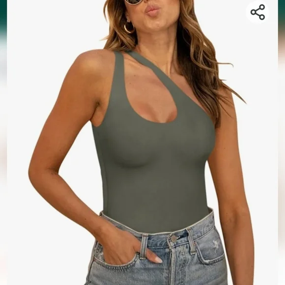 Reoria double lined thong bodysuit olive green size S - Picture 1 of 7